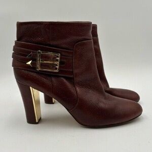 Louise et Cie Women’s Leather Gold Accent Elegant Burgundy Ankle Boots Size 8.5